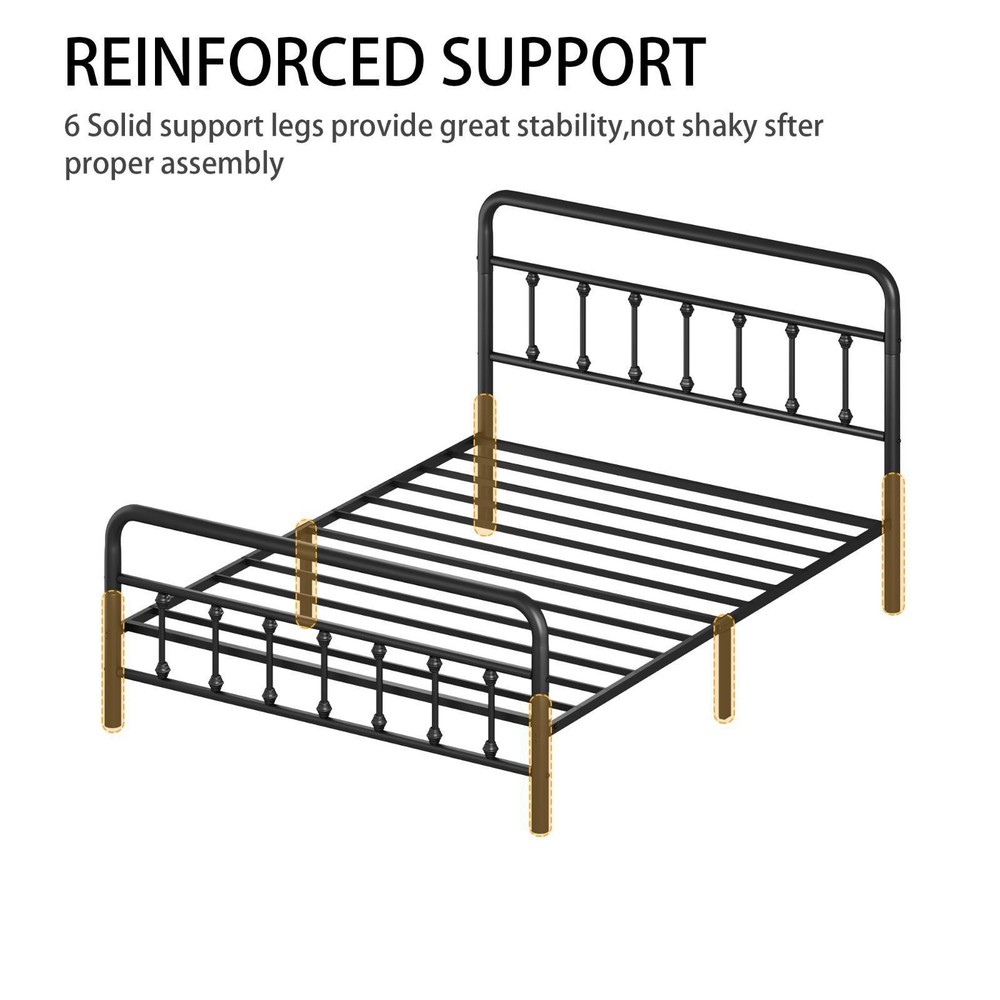Black Metal Queen Bed Frame with High Headboard, Support, Ample Storage Space,