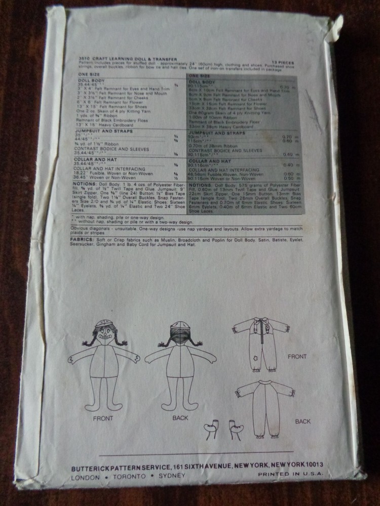 VINTAGE CRAFT SEWING PATTERN B3510 LEARNING DOLL & TRANSFER UNCUT