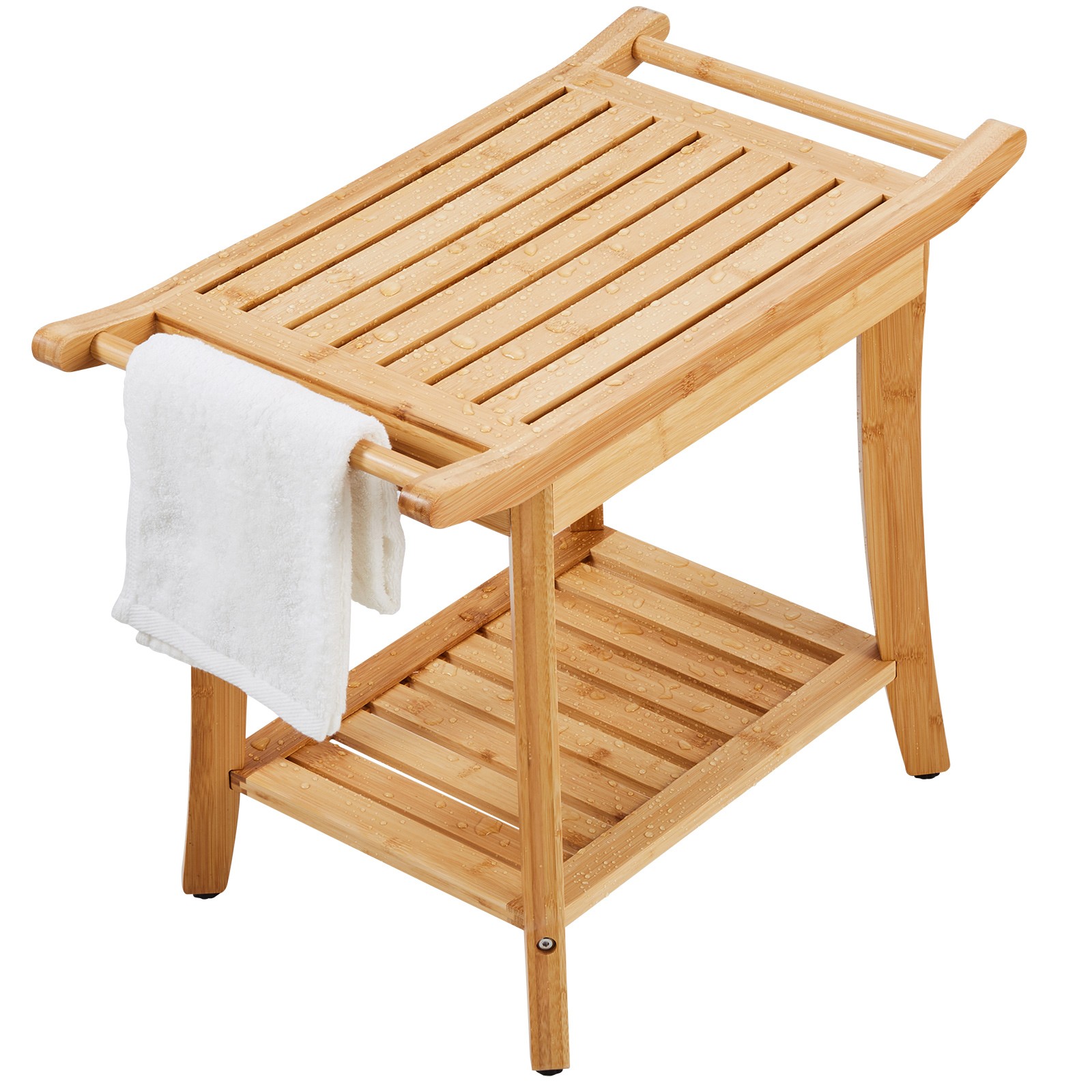 VEVOR Bamboo Shower Bench 24 x 13.8 x 18.9 in Shower Stool Chair w/Storage Shelf