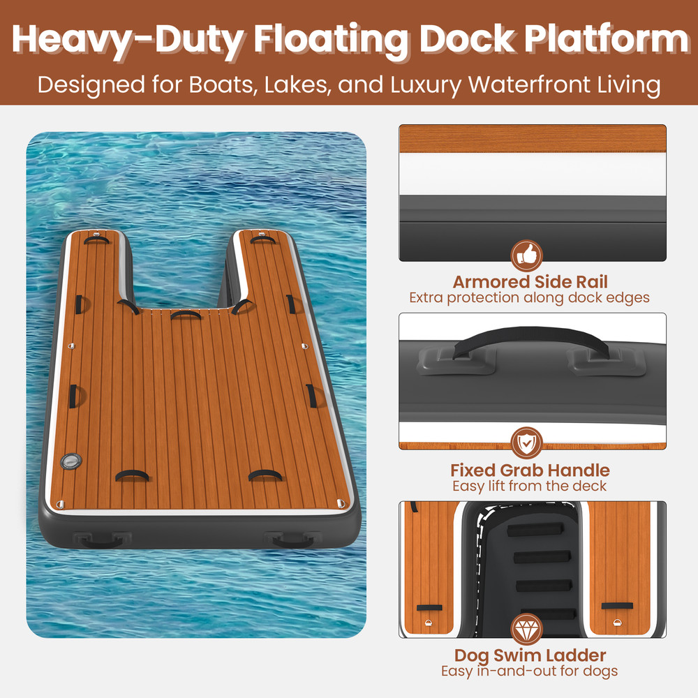 Inflatable Floating Dock Mat EVA Grip Deck Quick Inflate Valve with Pump