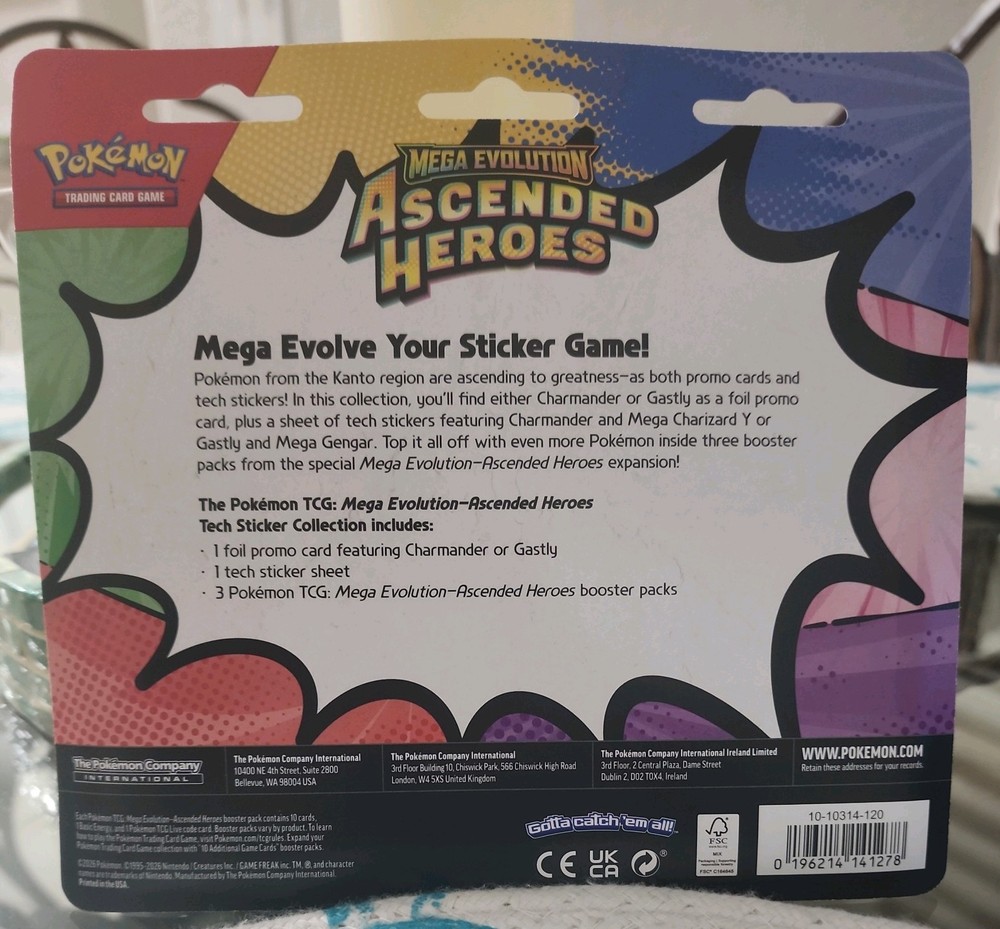 Pokémon Mega Evolution Ascended Heroes Tech Sticker Gastly AND Charmander