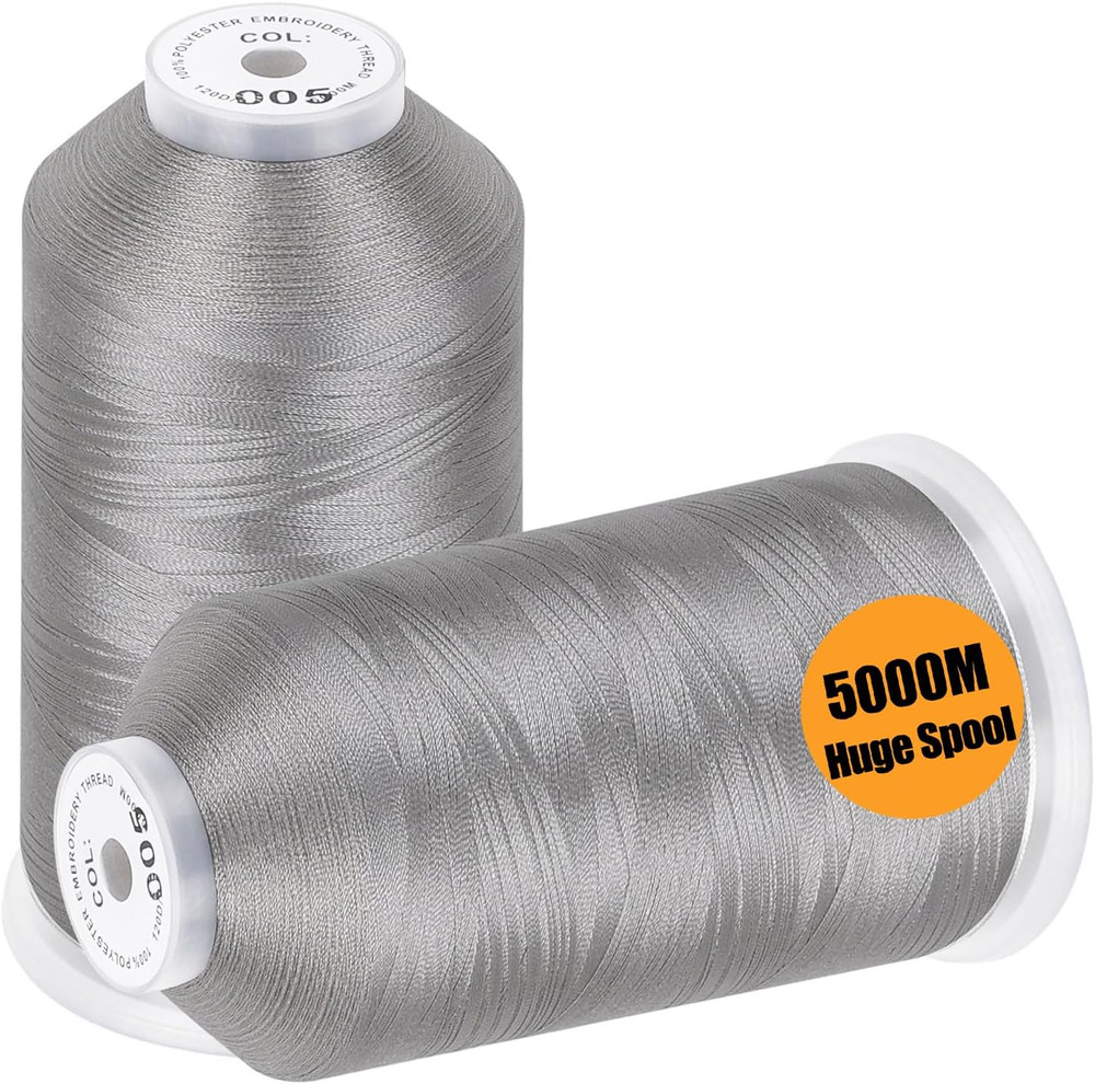 - 2 Huge Spools 5000M Each Polyester Embroidery Machine Thread 40WT for Commerci