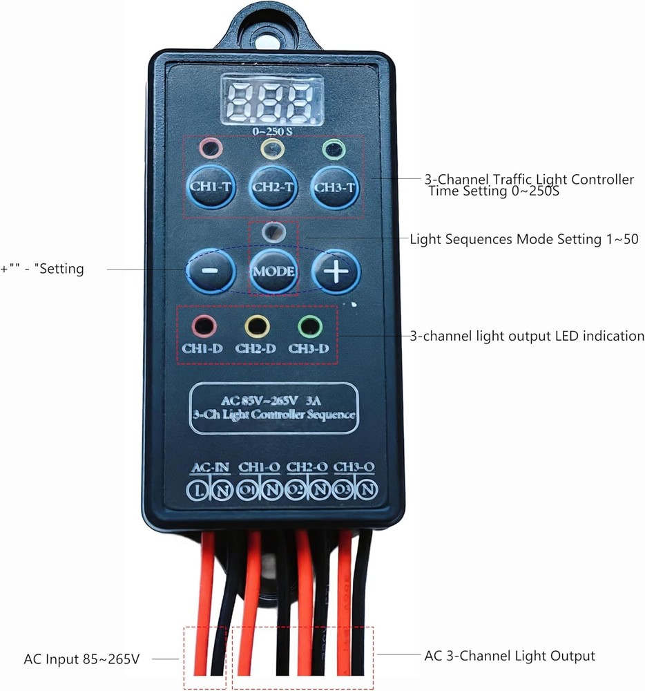 AC 110/240V 3 Channel Light Controller Sequencer with 50+ Modes,Easy to Program