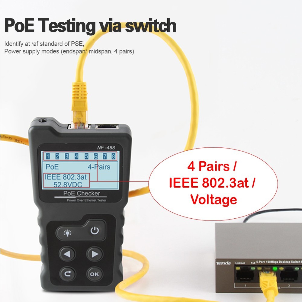 NF-488 POE Tester for Power Over Ethernet, Network Cable Continuity Checking