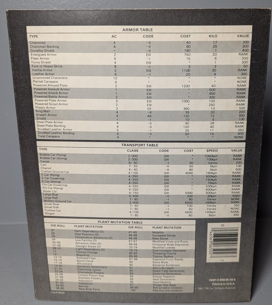 vintage Gamma World Referee's Screen 1983 TSR 6502 missing mini-module