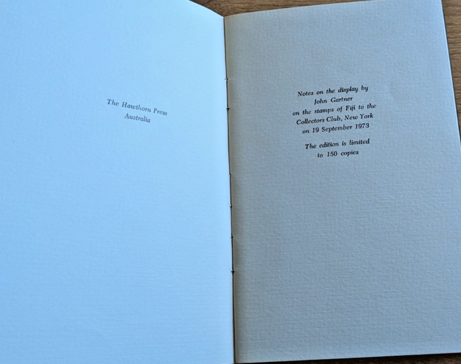 On the Stamps of Fiji John Gartner booklet 1973 Hawthorn Press Australia