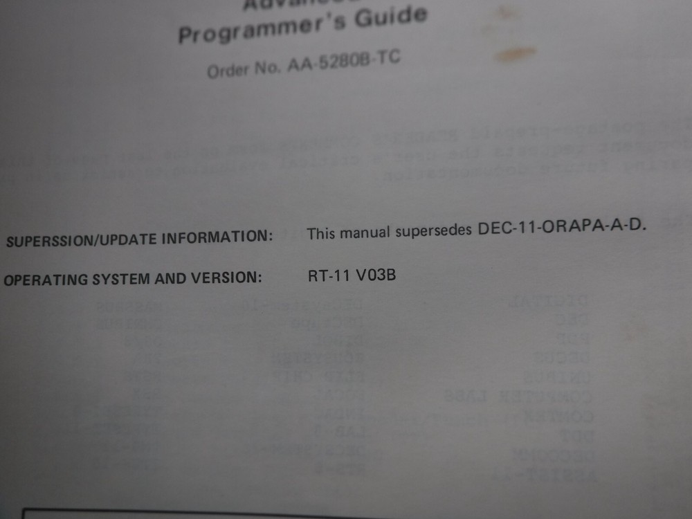 Digital Equipment RT-11 Advanced Programmer's Guide Manual AA-5280B-TC Mar 1978