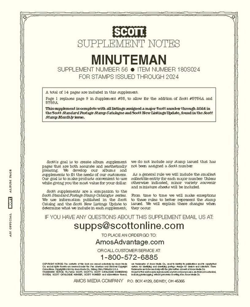 Scott US Minuteman Supplement #56 for Stamp issued in 2024