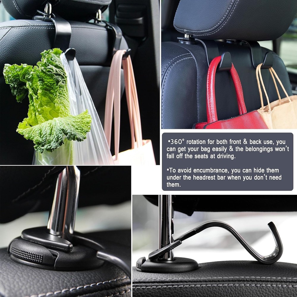 Durable ABS Car Headrest Hooks 4 Pack - Space-Saving Hanger for SUVs & Trucks
