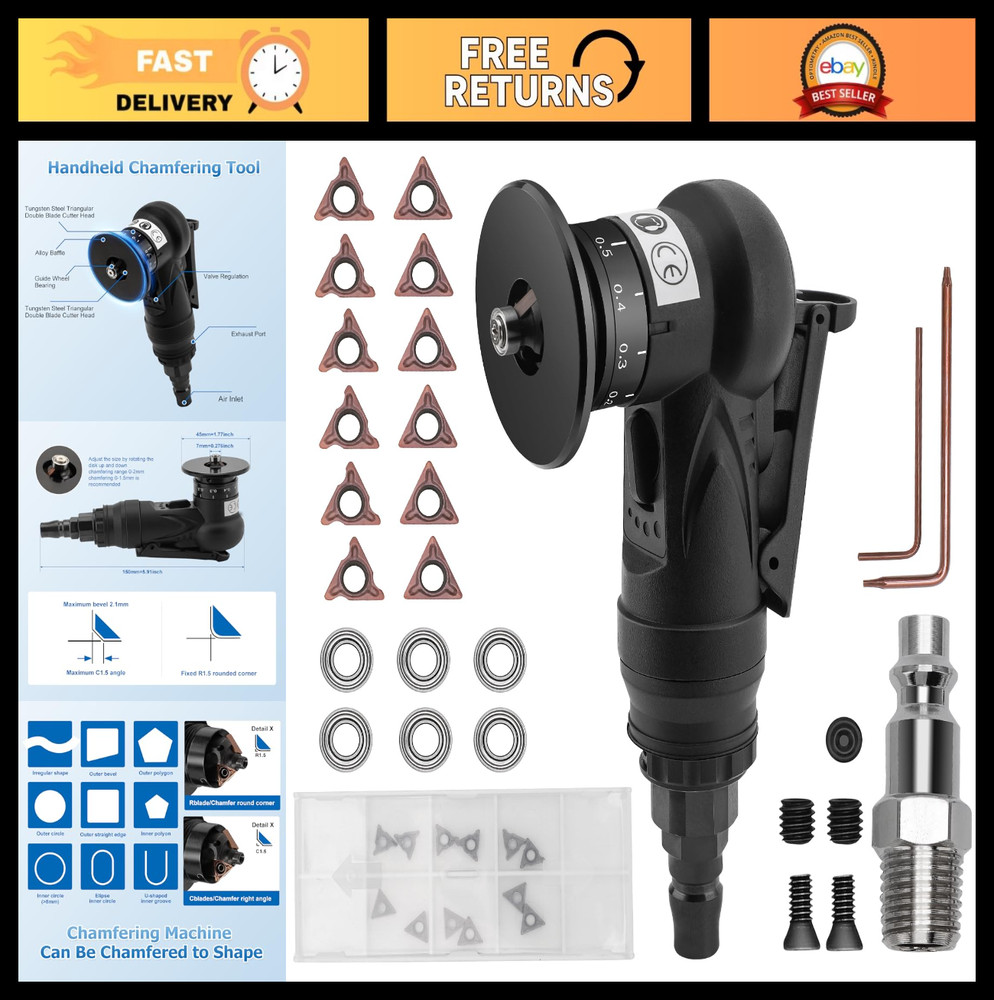 Handheld Mini Pneumatic Chamfering Tool - 45° Tile Beveling Air Tool Kit for Met