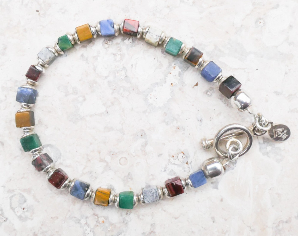 Silpada Sterling Silver Multi-Gemstone Cube Bead Bracelet 7.75" Toggle B0817
