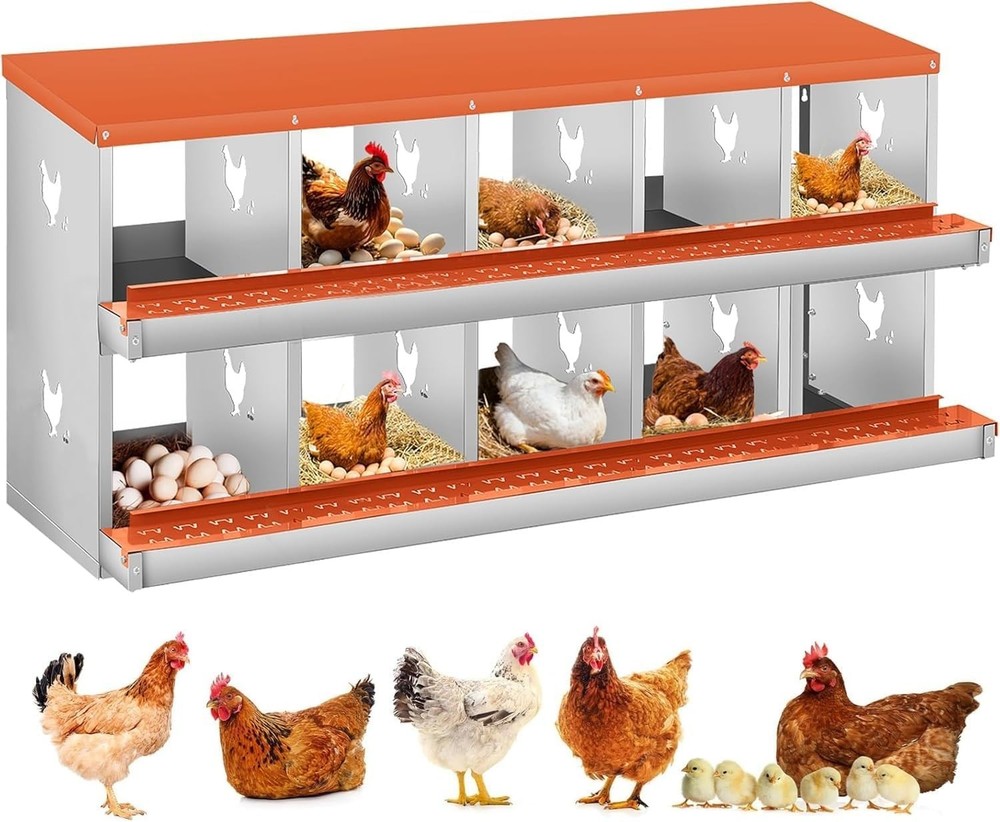Chicken Nesting Box, 10 Compartments Nesting Box,2-Tier Chicken Egg Laying Box