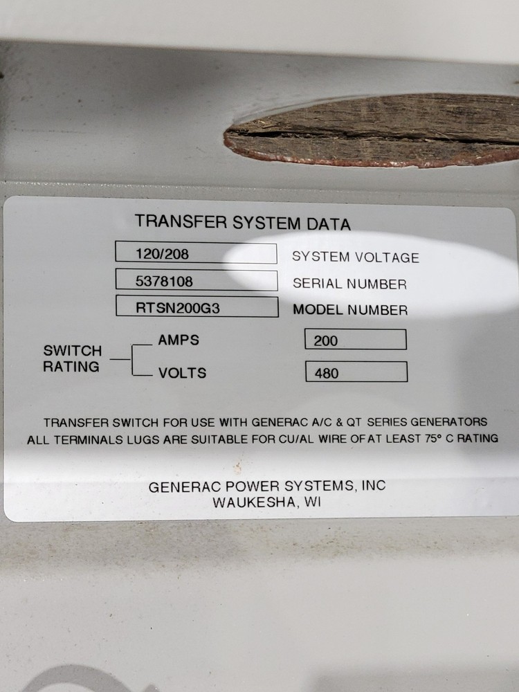 Generac RTSN200G3 Automatic Transfer Switch 200A 480V System 120/208V