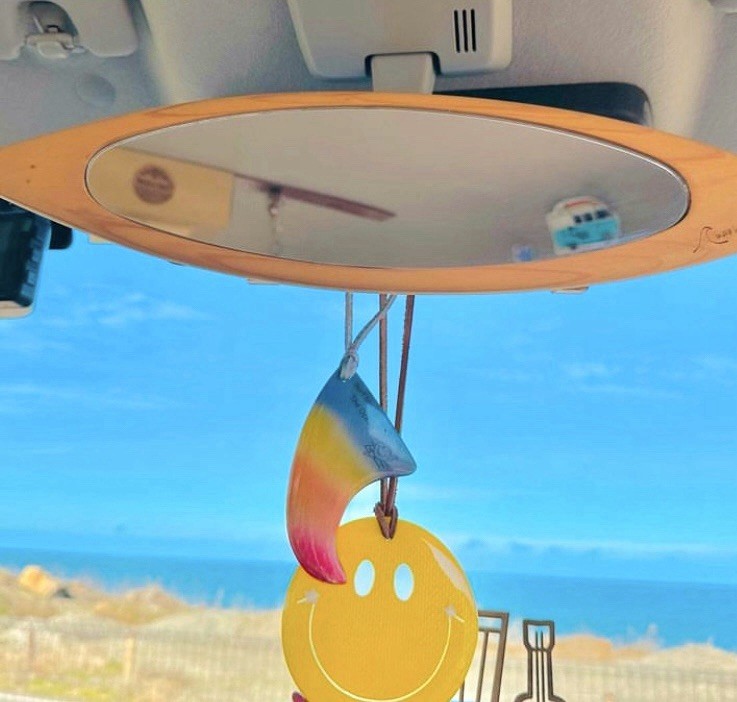 Surfboard-shaped rearview mirror handmade Shortboard version
