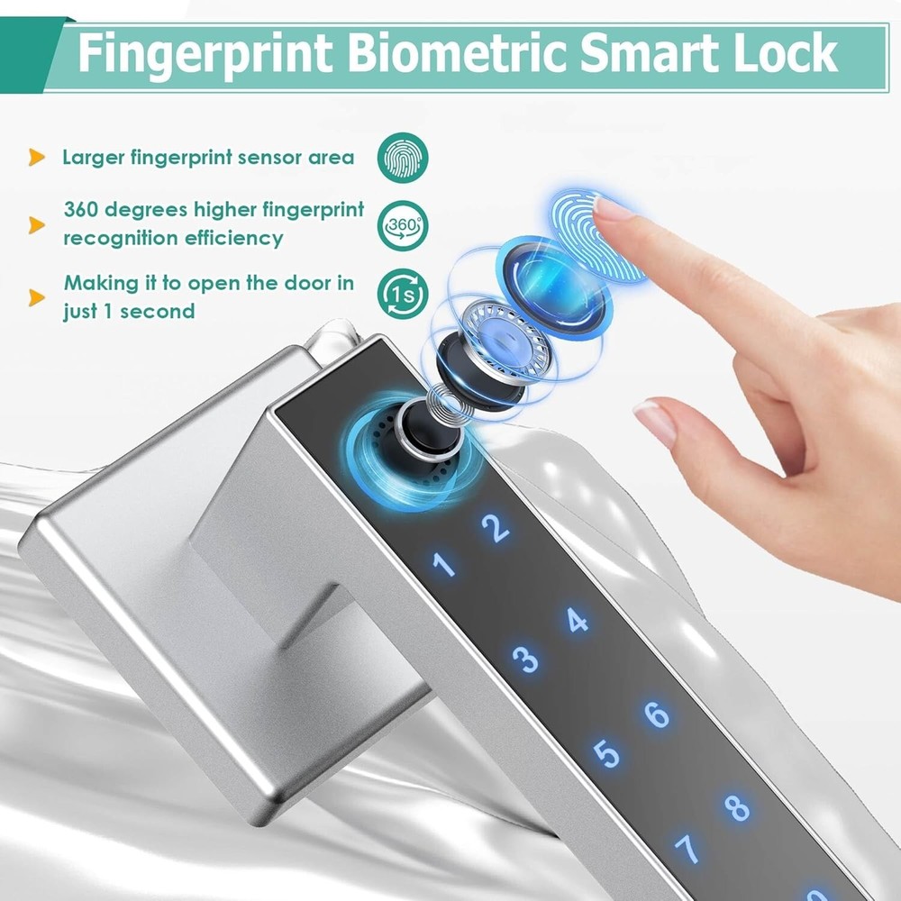 Fingerprint Door Lock Keyless Entry Door Lock with Handle, Smart Bluetooth