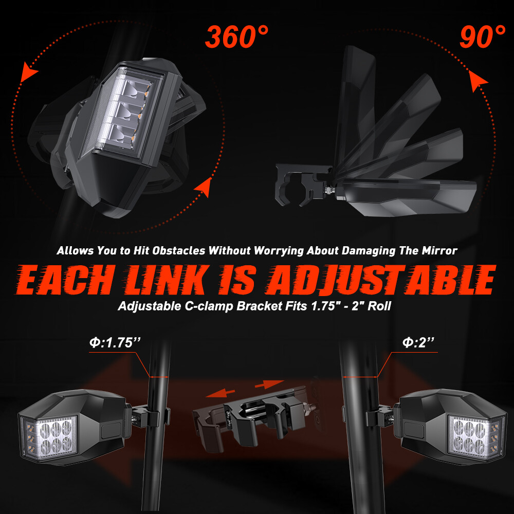 UTV Rear View Side Mirrors W/ LED Turn Lights For 2017-2023 Can Am Maverick X3 R