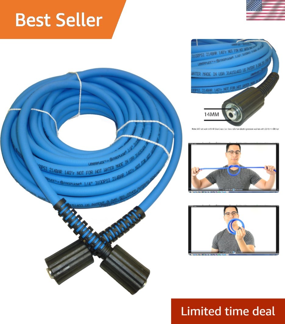 UBERFLEX™ Kink Resistant Pressure Washer Hose 1/4", 3,100 PSI with (2) 22MM - Ma