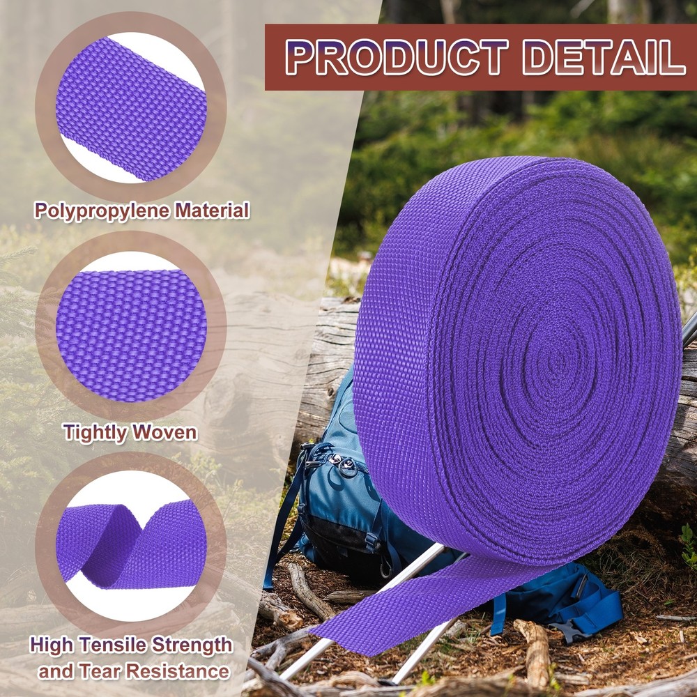 Nylon Webbing Strap, 22 Yards x 1-1/2" Polypropylene Flat Webbing Strap (Purple)