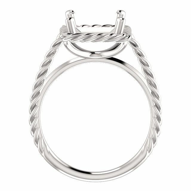 Sterling Silver Square/Princess Cut Solitaire Ring Setting - Rope Style Ring Mou