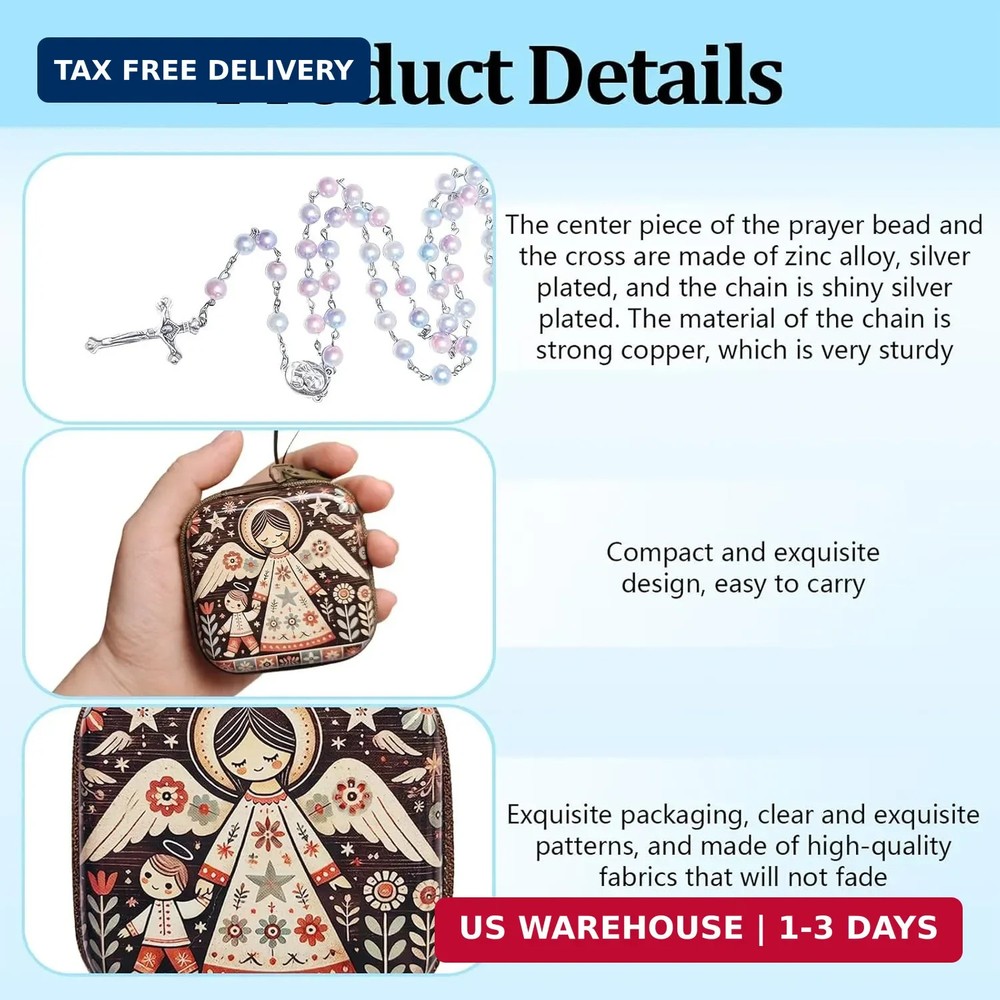 Catholic Rosary Beads, Rosarios Catolicos with Decorative Prayer Box, First Comm