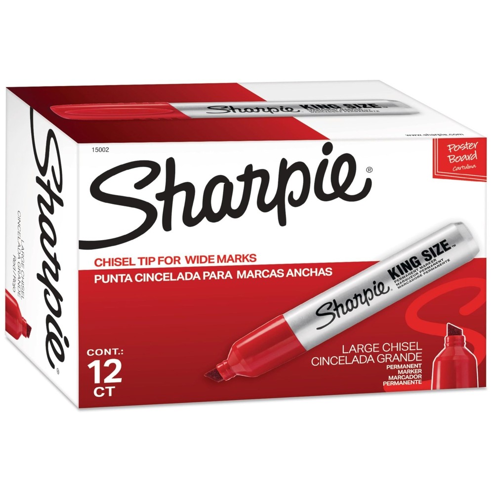 Large Red Permanent Markers, King Size Chisel Tip, 12 Count - Office & School Su