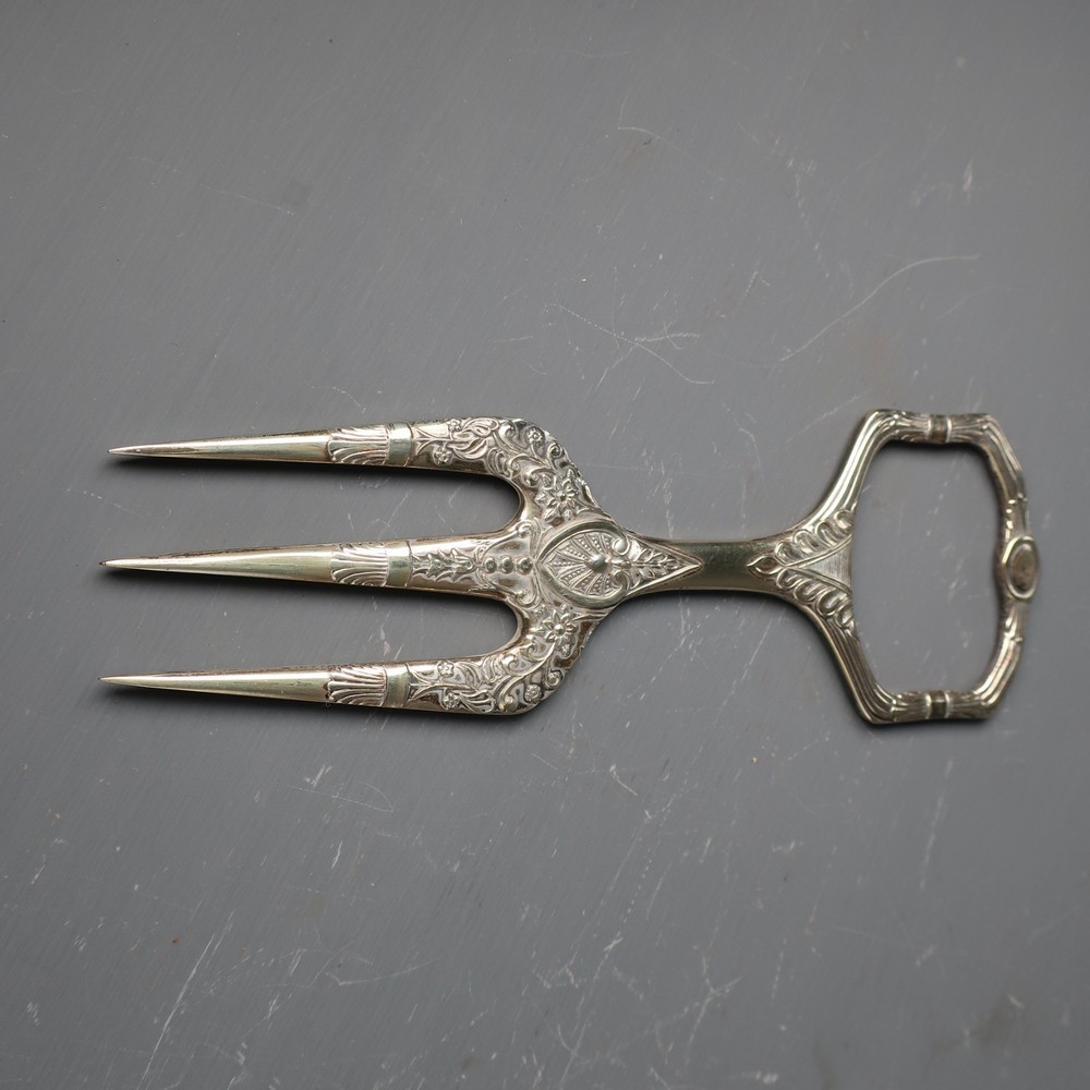 Antique Victorian Silver Plated 3 Prong Bread Fork Serving Fork