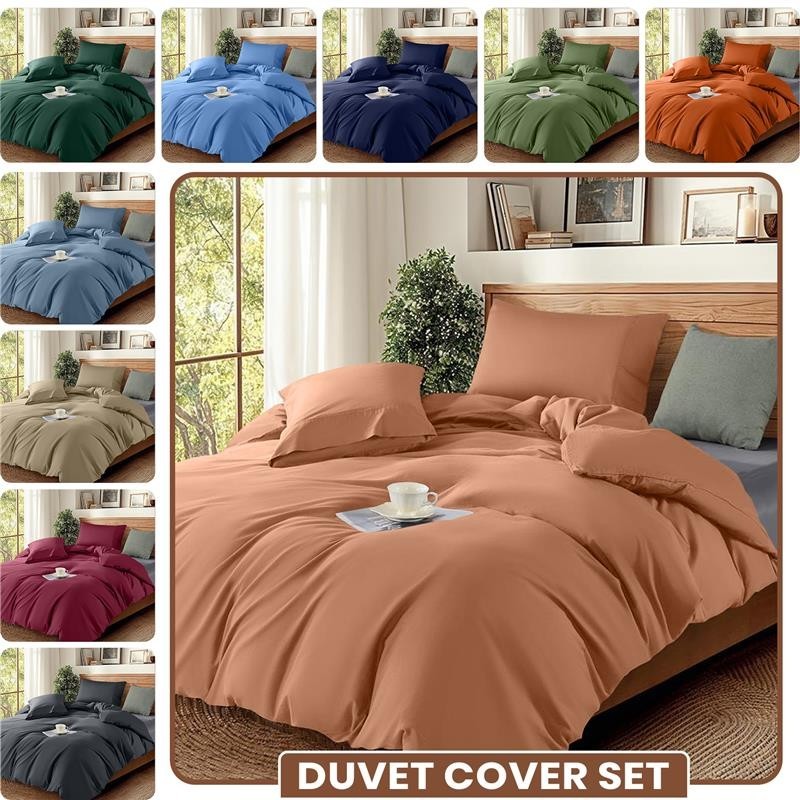 Plain Duvet Quilt Cover With Pillowcase Soft Microfiber Reversible Bedding Set