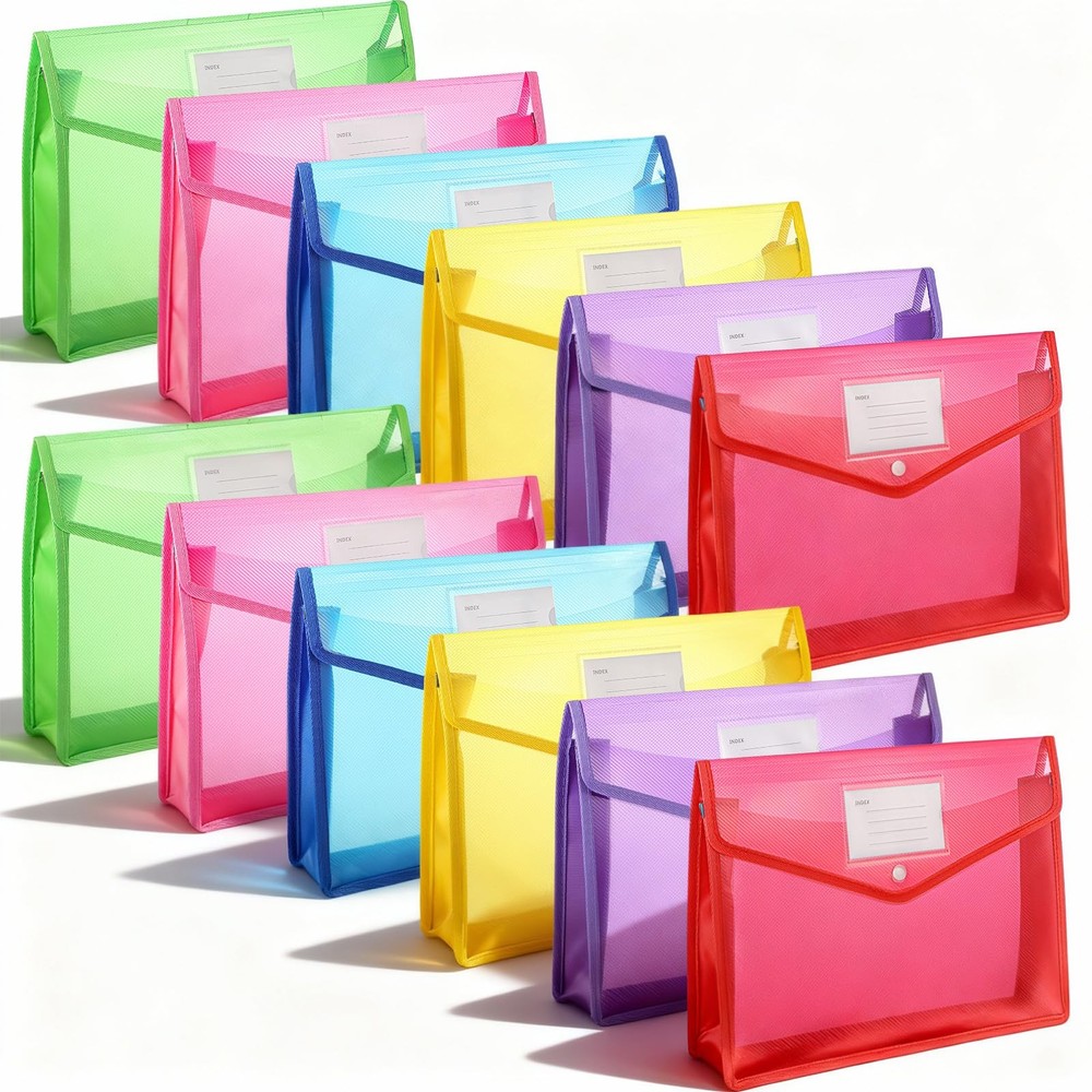 12 Pcs Plastic Expanding File Folder, Folders for Documents with Snap Closure...