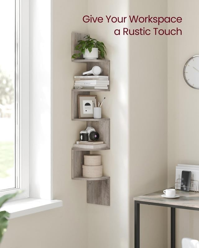Wall-Mounted 5-Tier Corner Bookshelf – Chic Storage Solution in Heather Greige