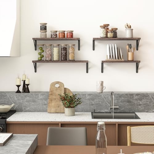 Floating Shelves for Wall, Different Sizes Dark Carbonized Wall Shelves Brown
