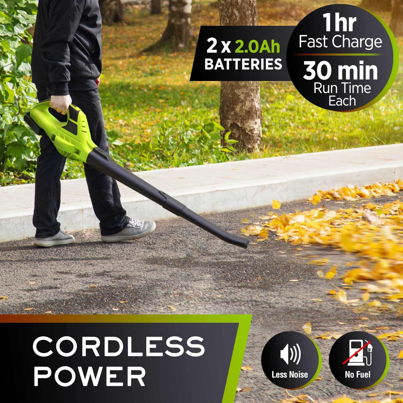 Leaf Blower Cordless Electric, with 2 Batteries and Charger, 140 MPH 20 V Powerf