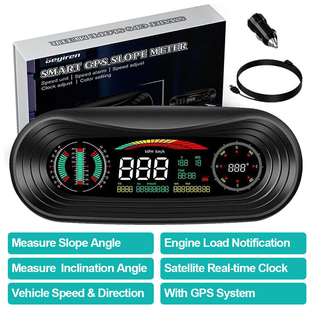 GPS Inclinometer off-Road HUD Head Up Display Speedometer Gradient Meter Tool US