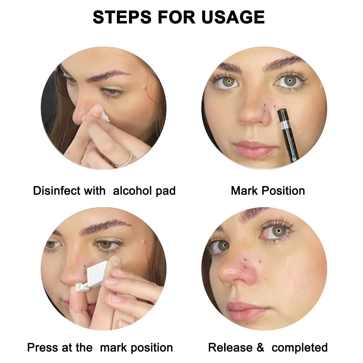 Nose Piercing Kit, 2 Pack Disposable Self Nose Piercing Gun with ring