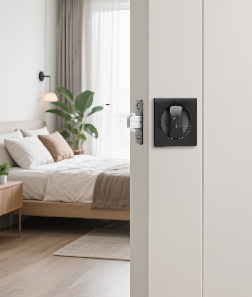 Embedded Folding Pocket Door Lock with Adjustable Latch for 2-3/8" Backset-USA