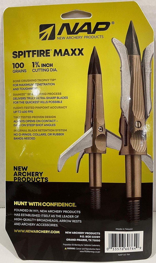 New Archery Products Spitfire MAXX 100 Grain Broadhead 4PK Multi