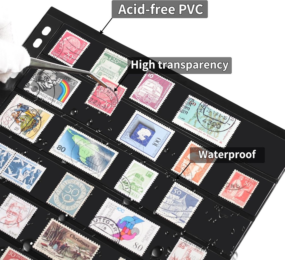 10 Sheets 20 Pages Postage Stamp Album Pages 8 Pockets 7.7X 1.18In