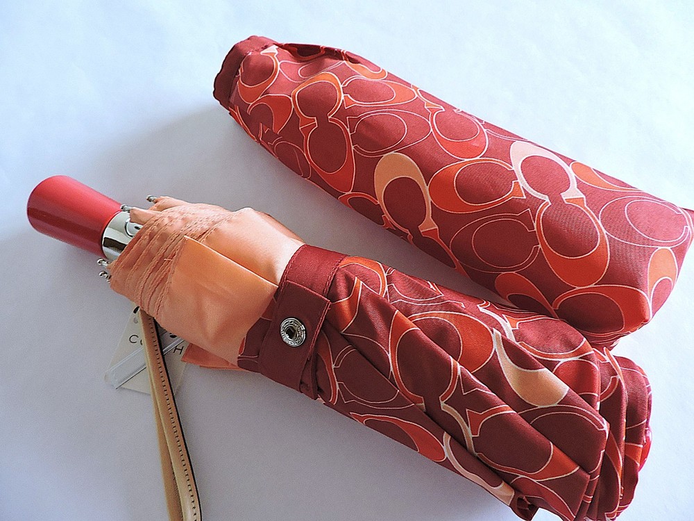 Coach Outline Signature Cardinal Red Compact Umbrella NWT
