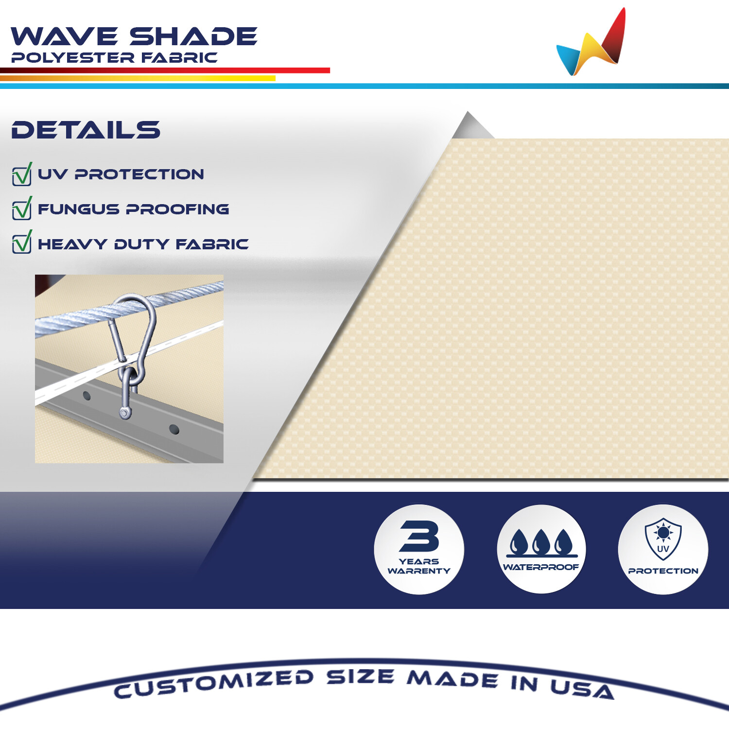 Waterproof Retractable Canopy Cover Yard Patio Awning Shade w/ Steel Wire Beige