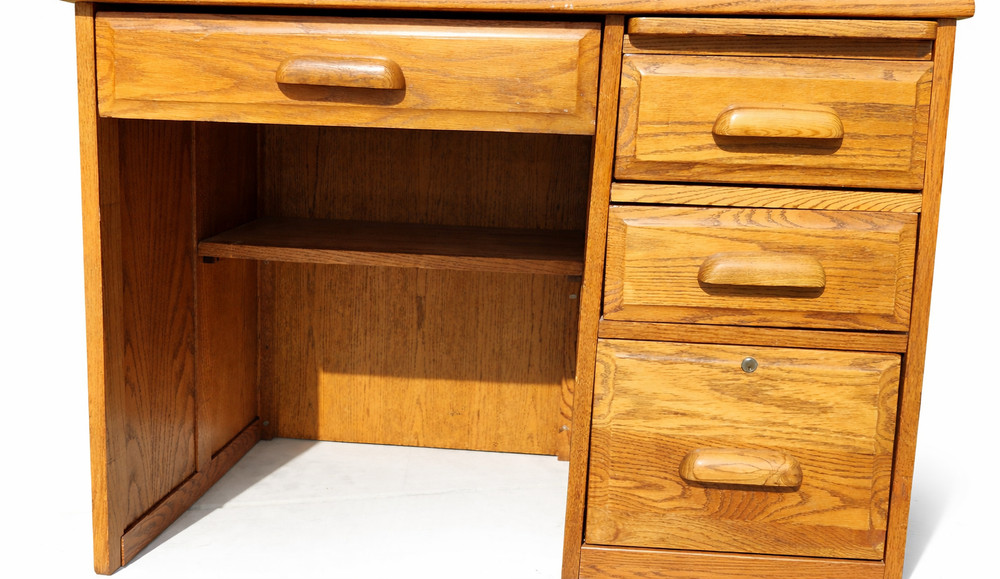 Vintage Small Eagle Craft Solid Oak Roll Top Desk Small Writing Desk w Drawers