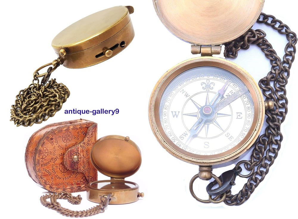 Vintage Solid Brass Pocket Compass Engineering Directional Magnetic Compass Gift