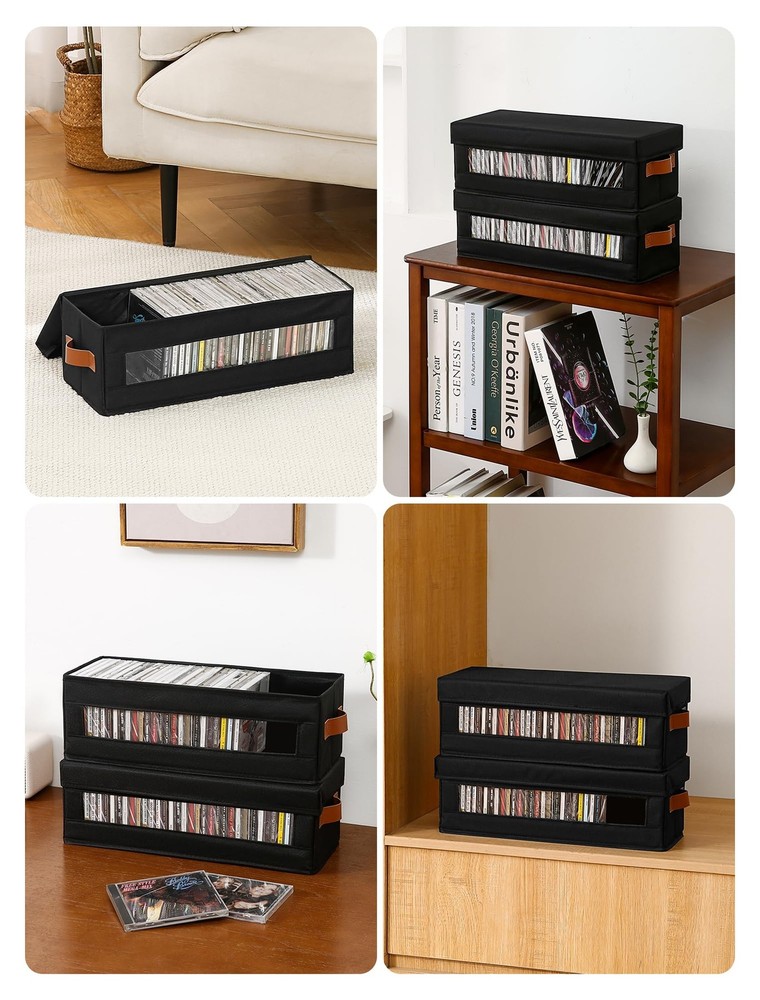 4 Packs CD Storage with Visible Window, Stackable CD Case Holder with Dustpro...
