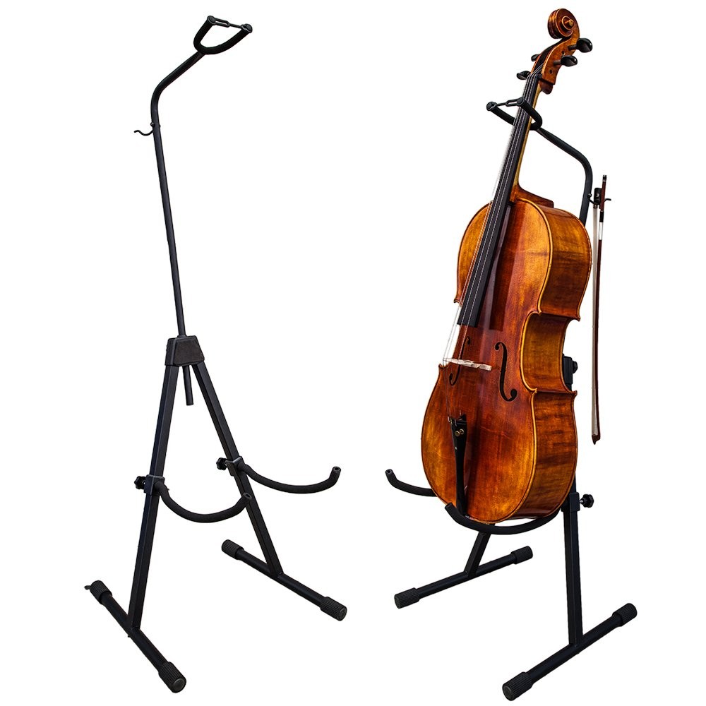 Adjustable Foldable Stand for Cello with Hook for Bow - Black