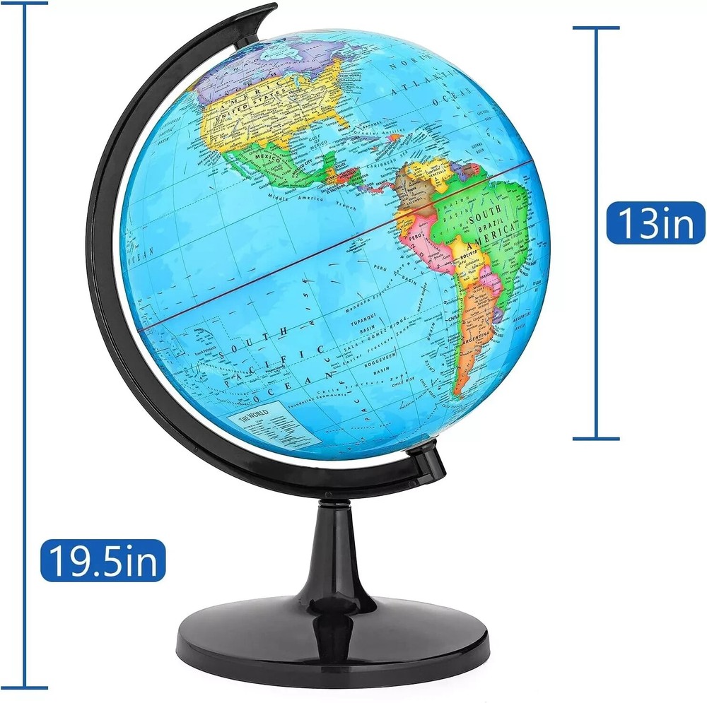 13" Interactive Desk Classroom Decorative Globe World Map - NIB