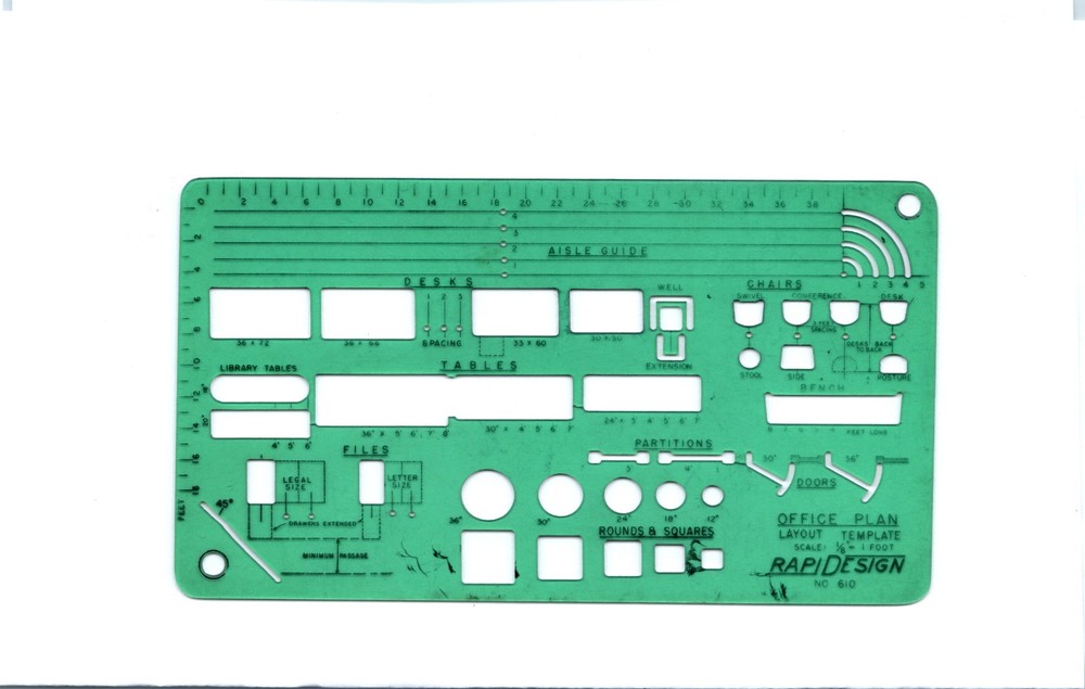 Vtg Rapidesign Office Plan Architectural Layout Chair Stencil Tables Drafting 7L