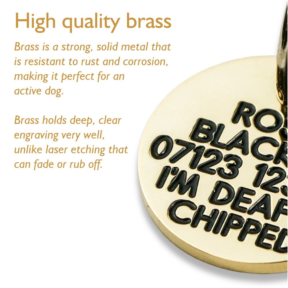 REINFORCED Deeply engraved dog tag, 33mm extra tough solid brass
