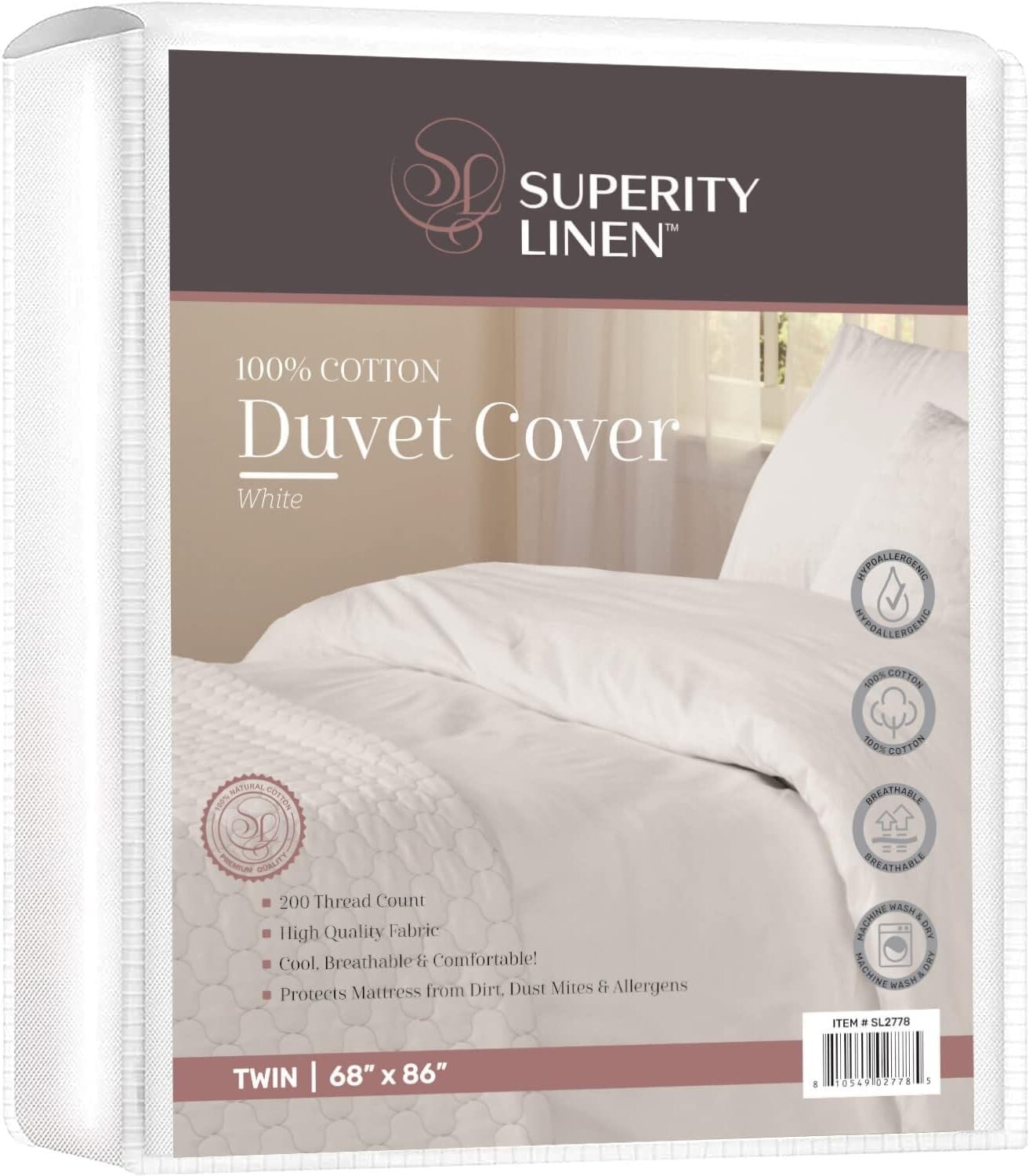 Superity Linen 100% Cotton Button Closure Duvet Cover White