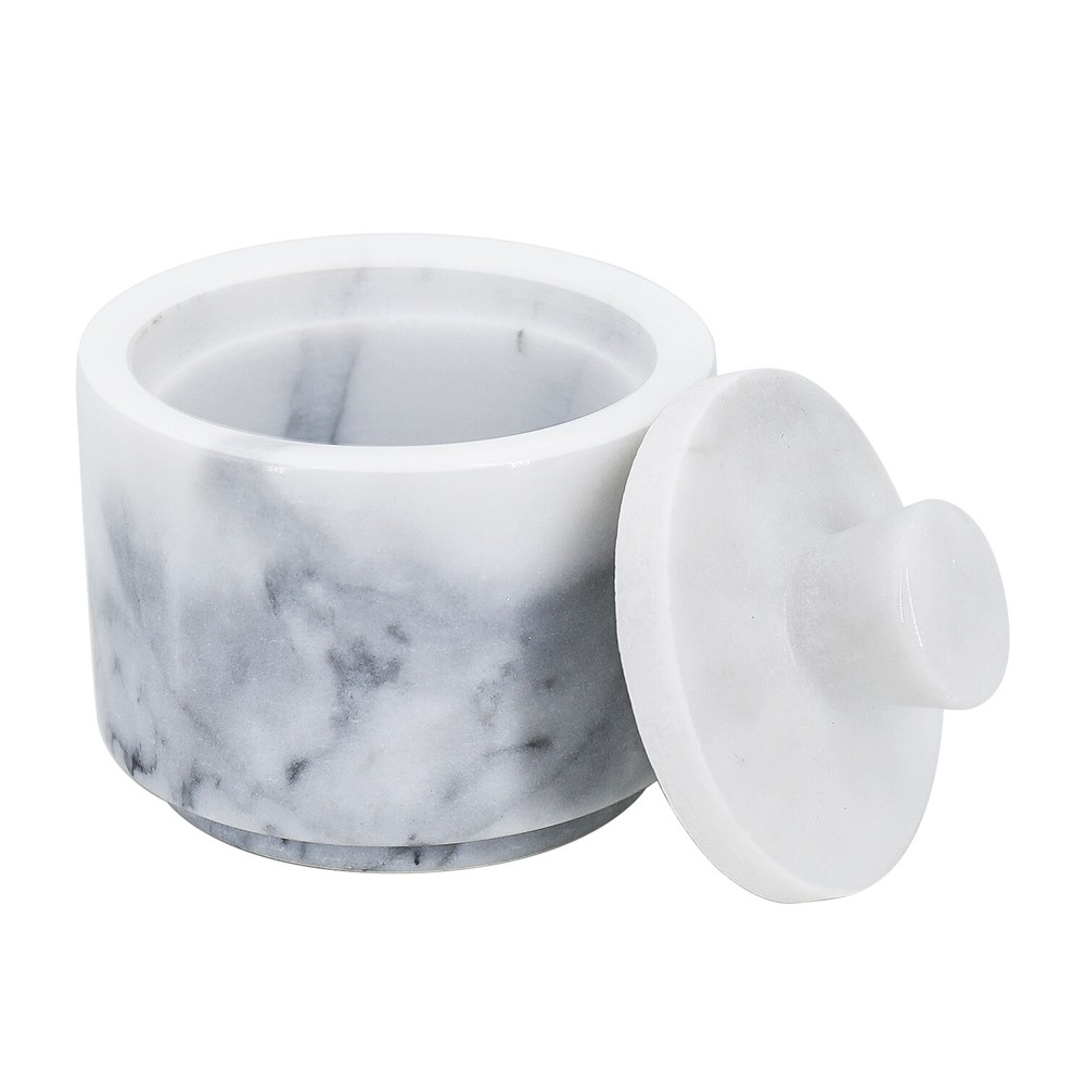 Marble Salt Cellar with Lid, Multi-Purpose Marble Container (White)