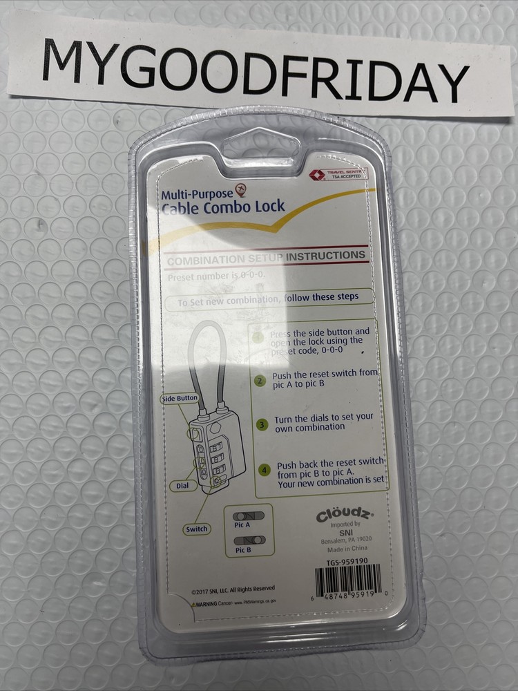 Cloudz ; Multi Purpose Cable Combo Lock Red - TSA Accepted - Travel Sentry A15