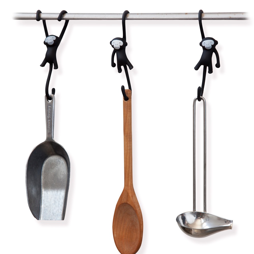Monkey Business Just Hanging Monkey Kitchen Hooks Black