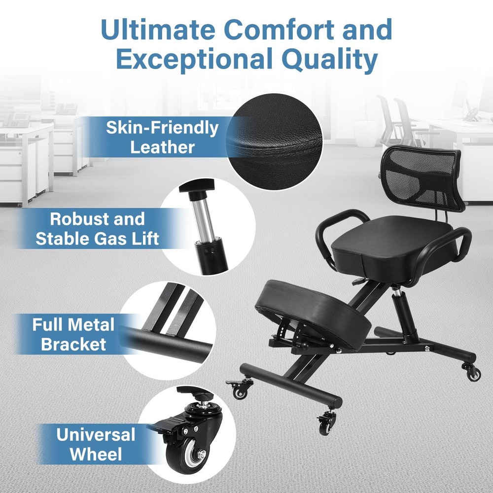 Ergonomic Kneeling Chair with Back Support Adjustable Stool Upright Back Posture